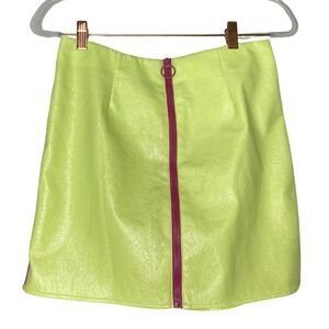 Urban Outfitters NWT Lime Green Faux Leather Mini Skirt Purple Zip M Y2K